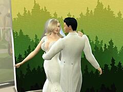 Rubia recibe una gran polla en su culo en este video caliente de vestido de novia