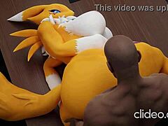 La MILF Renamon con grandes tetas tiene su monstruosa polla satisfecha en el trabajo