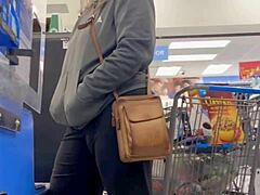 Candid gilf shows off her big booty in leggings