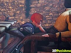 3Dアニメーションの赤毛の熟女が皇帝の大きなペニスにオーラルプレジャーを与える