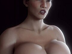 Two large penises astound a hot animated MILF in a threesome with futa and handjob