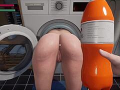 Watch as a naughty mom gets caught in a steamy laundry session
