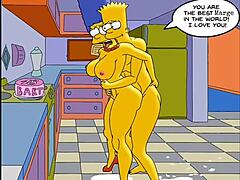 Sexy housewife Marge moans in pleasure as she receives a creampie in all her holes in an anime Hentai video