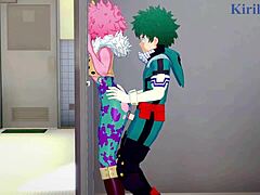 Η Mina Ashido και ο Momo Yaoyorozu ενώνουν τον Izuku Midoriya για ένα έντονο τρίο στο My Hero Academia hentai