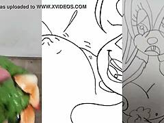 Büyük göğüsleri olan şişman hentai kızı, sıcak bir videoda adam ve tavşanı mastürbasyon yapıyor