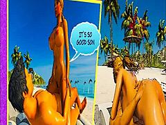 Rajzfilm pornó mostohaanyával és fiával egy nudista strandon